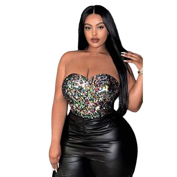 Sequin Embellished Boustier Crop Bra Top - Picture 4 of 4